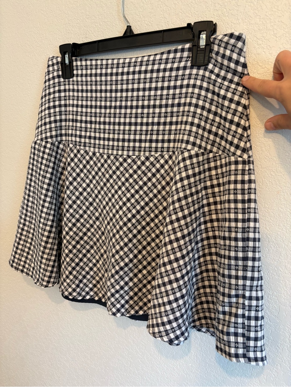Tommy Hilfiger Gingham Flare Skirt Size 10 Navy White Embroidered Preppy - Picture 3 of 12